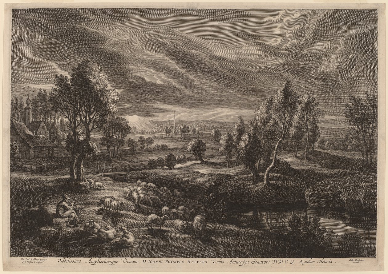 A Landscape with a Village by Schelte Adams Bolswert after Sir Peter Paul Rubens