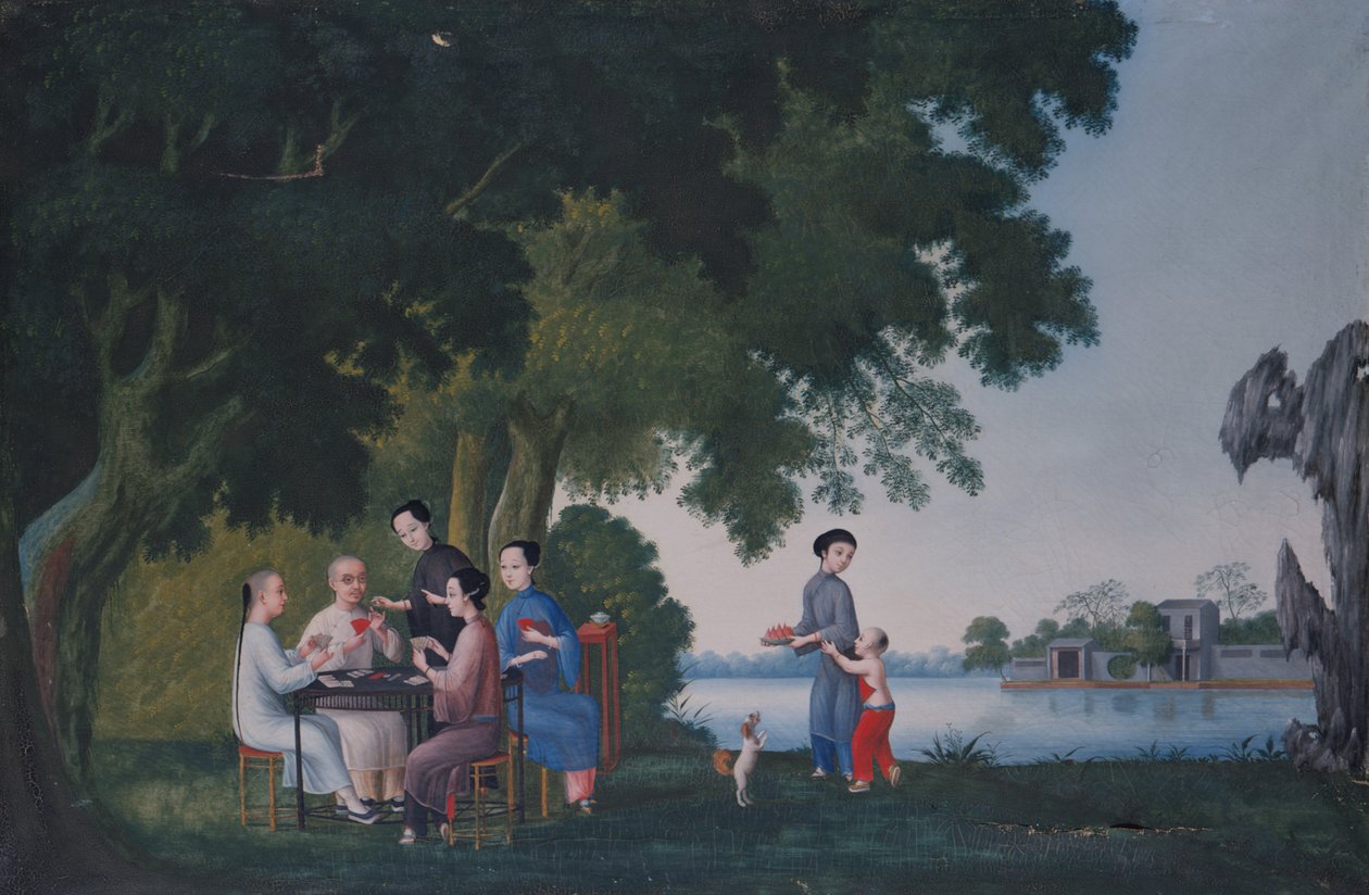 Chinese Playing Cards by a River by School Anglo-Chinese