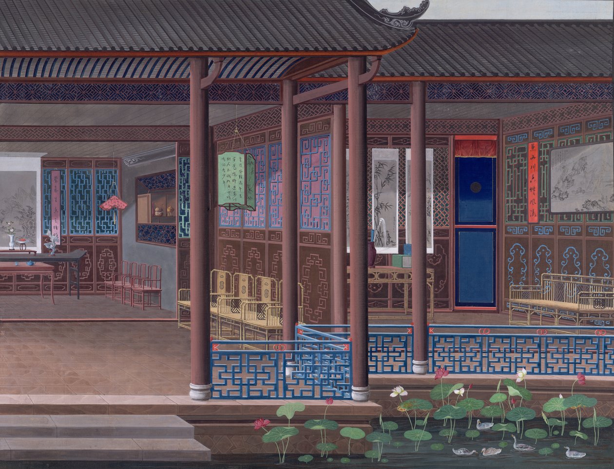 Drawing of the interior of the house of a Chinese official by School Chinese
