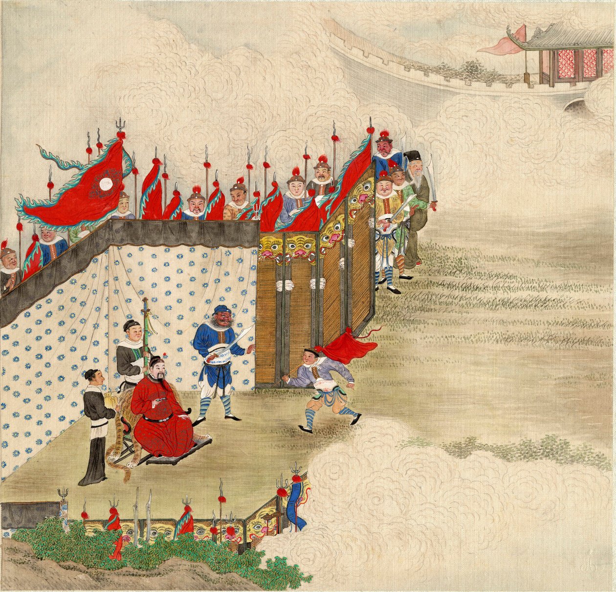 Chinese Art: A Chinese Prince Receiving a Messenger, Tempera on Silk from the Chinese School Around 1820, Dimensions 24.6x23.7 cm, Private Collection by School Chinese