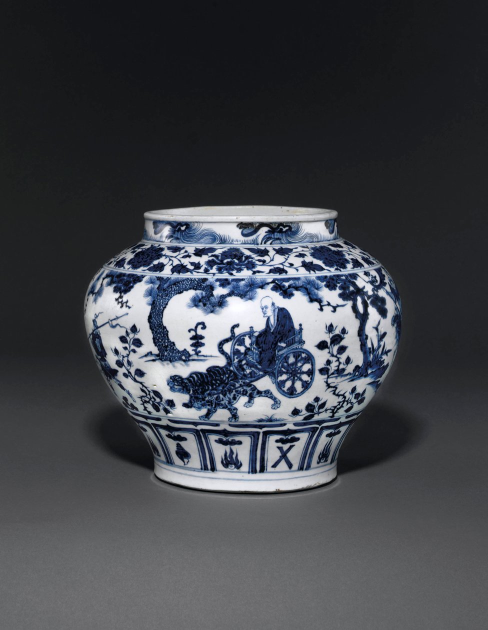 Exceptionally rare and important blue and white jar, Guan Yuan Dynasty