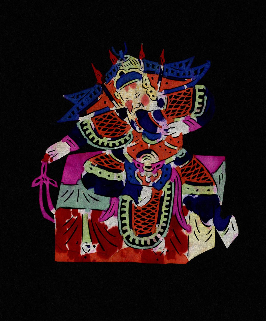 Male Character of the Beijing Opera with Mask. Painted Paper Cutting or 