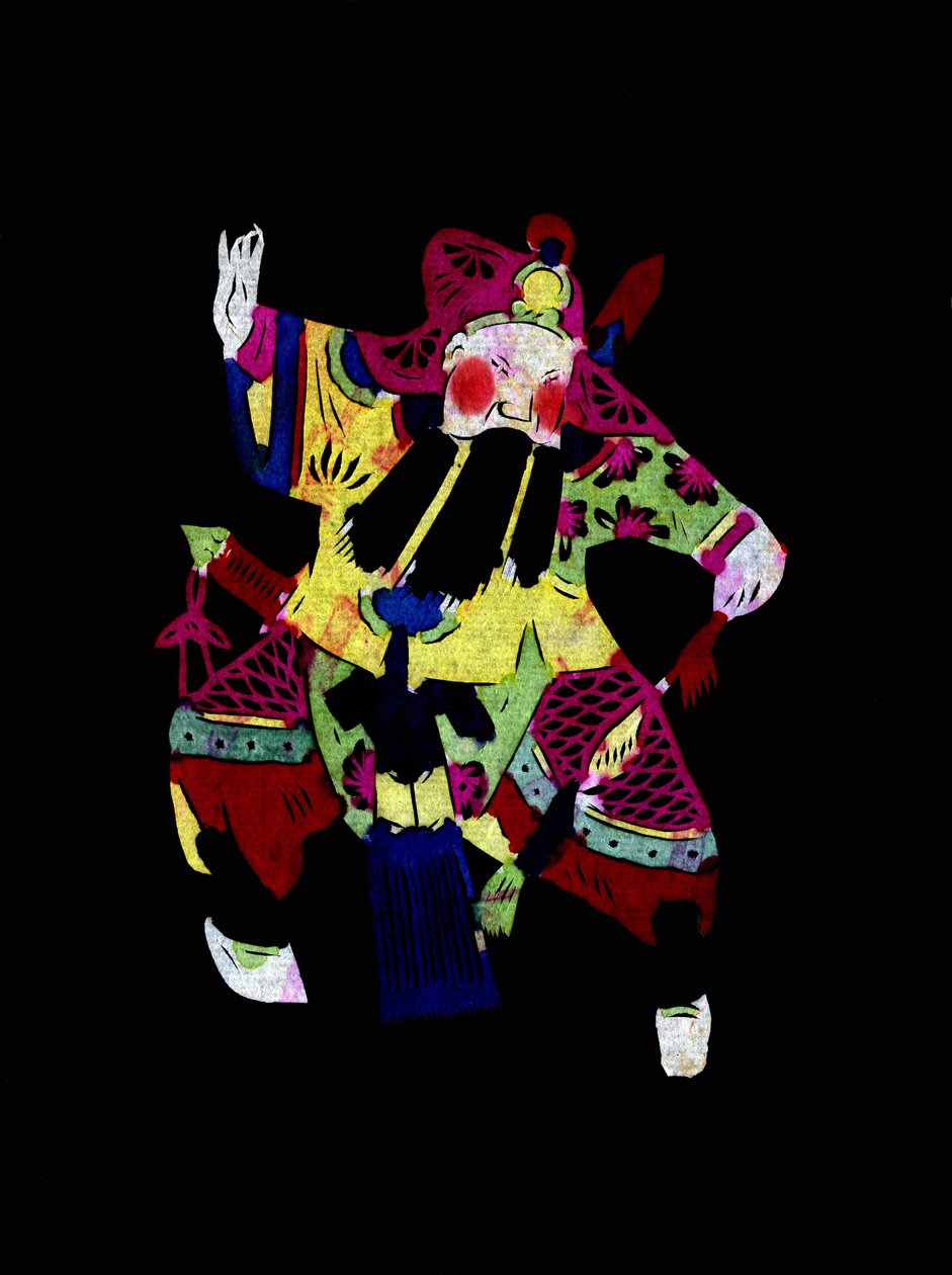 Male character of the Pekin Opera with mask. Painted paper cutting or "Jian Zhi", Chinese folk art, Pekin by School Chinese