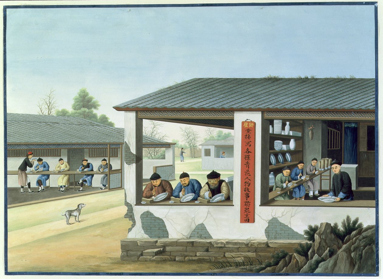Manufacture of Porcelain, Decorating in Blue by School Chinese