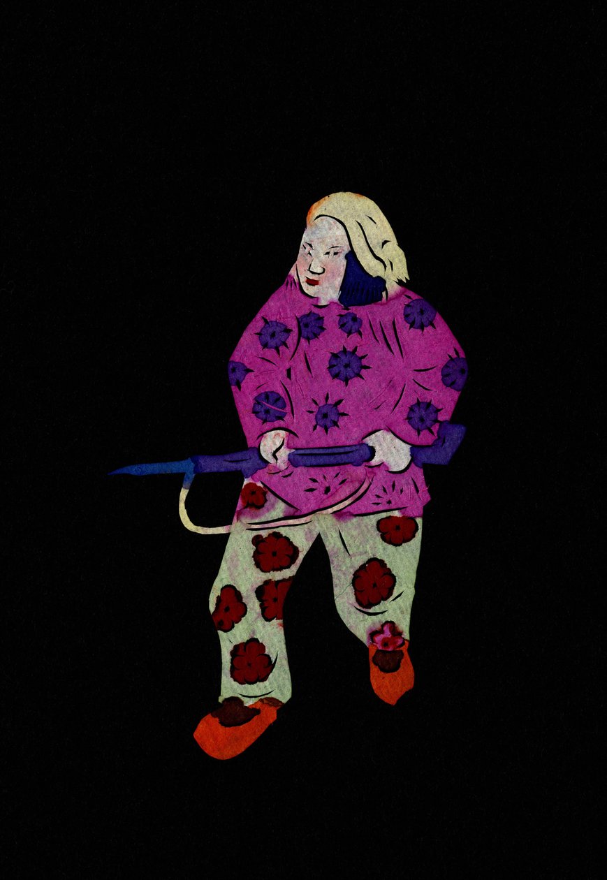 Peasant Soldier Carrying a Rifle. Painted Paper Cutting or 