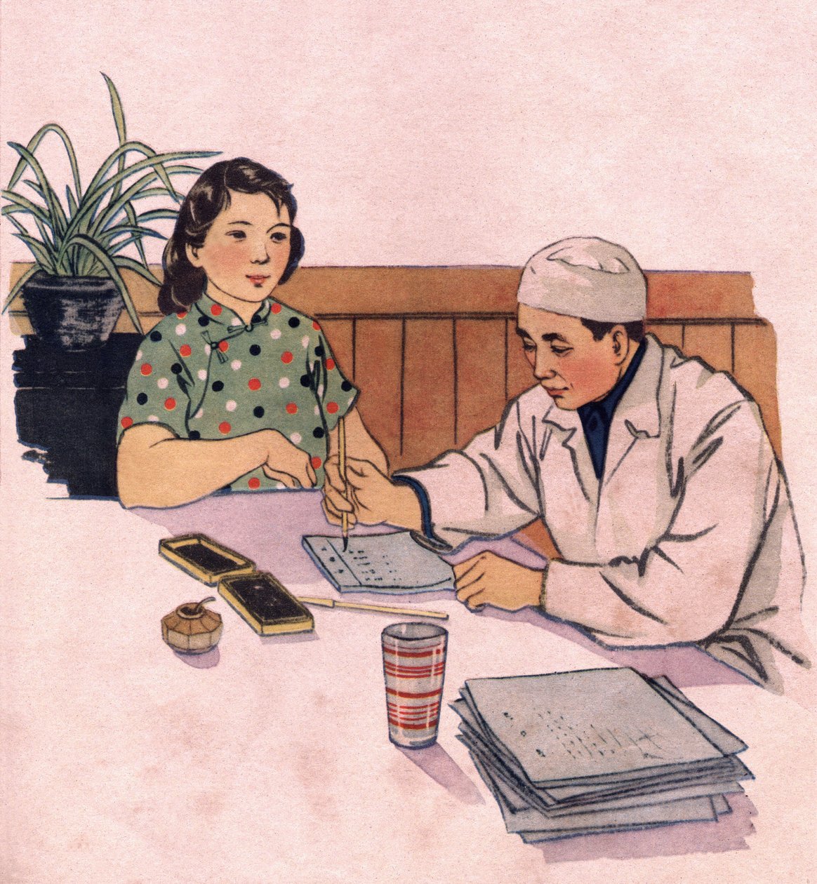 Young Future Mom Visiting Her Doctor. Illustration in 
