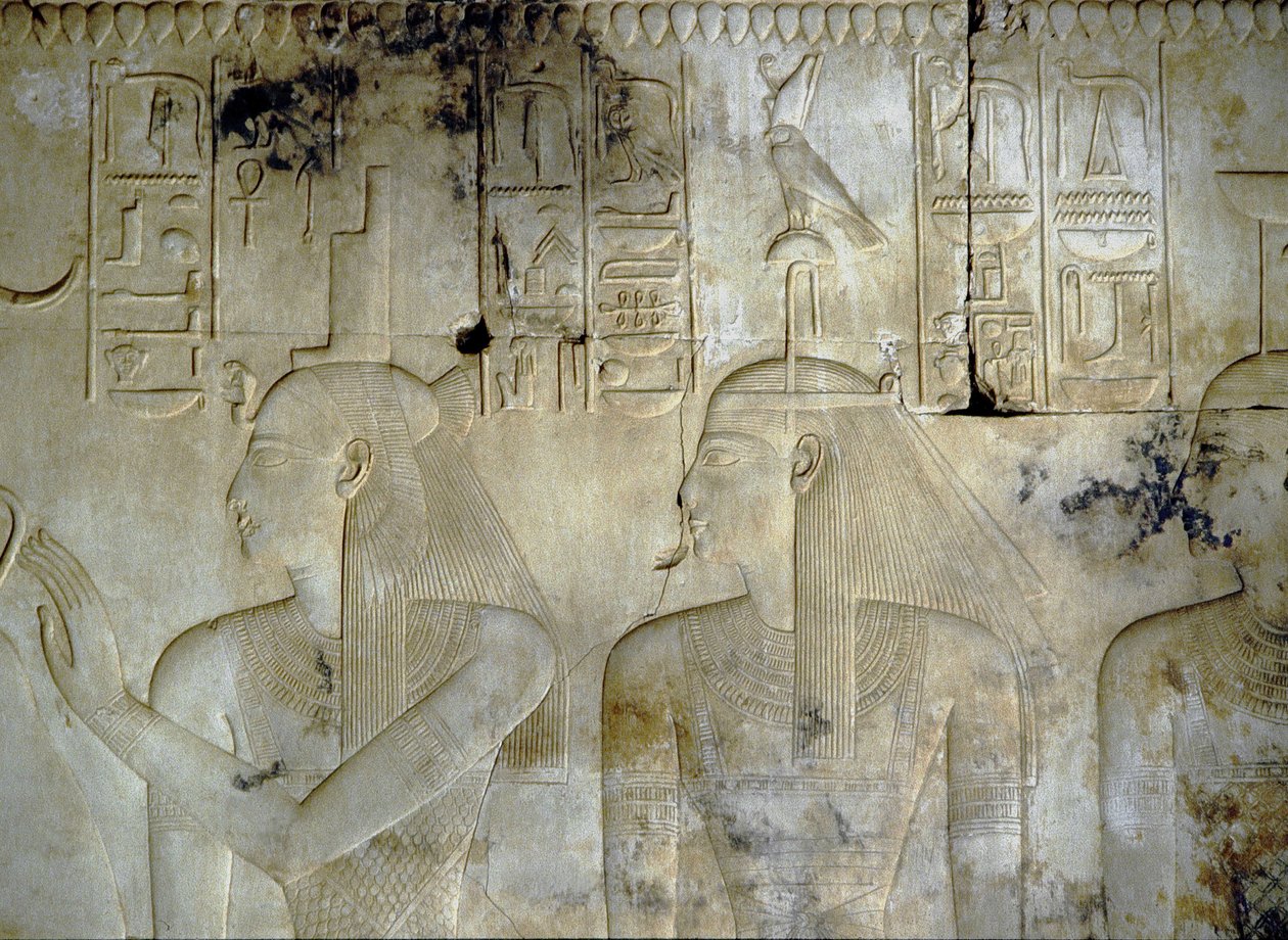 Temple of Seti I, the goddesses accompanying the Pharaoh by School Egyptian
