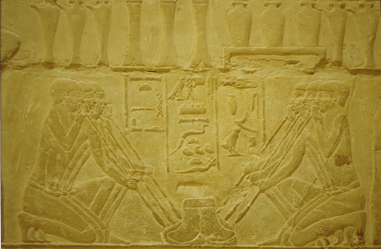 Ancient Egypt, Wall carving, Jewellers smelting gold, Merereuka Mastaba/Tomb, 6th Dynasty, Saqqara, Egypt by School Egyptian