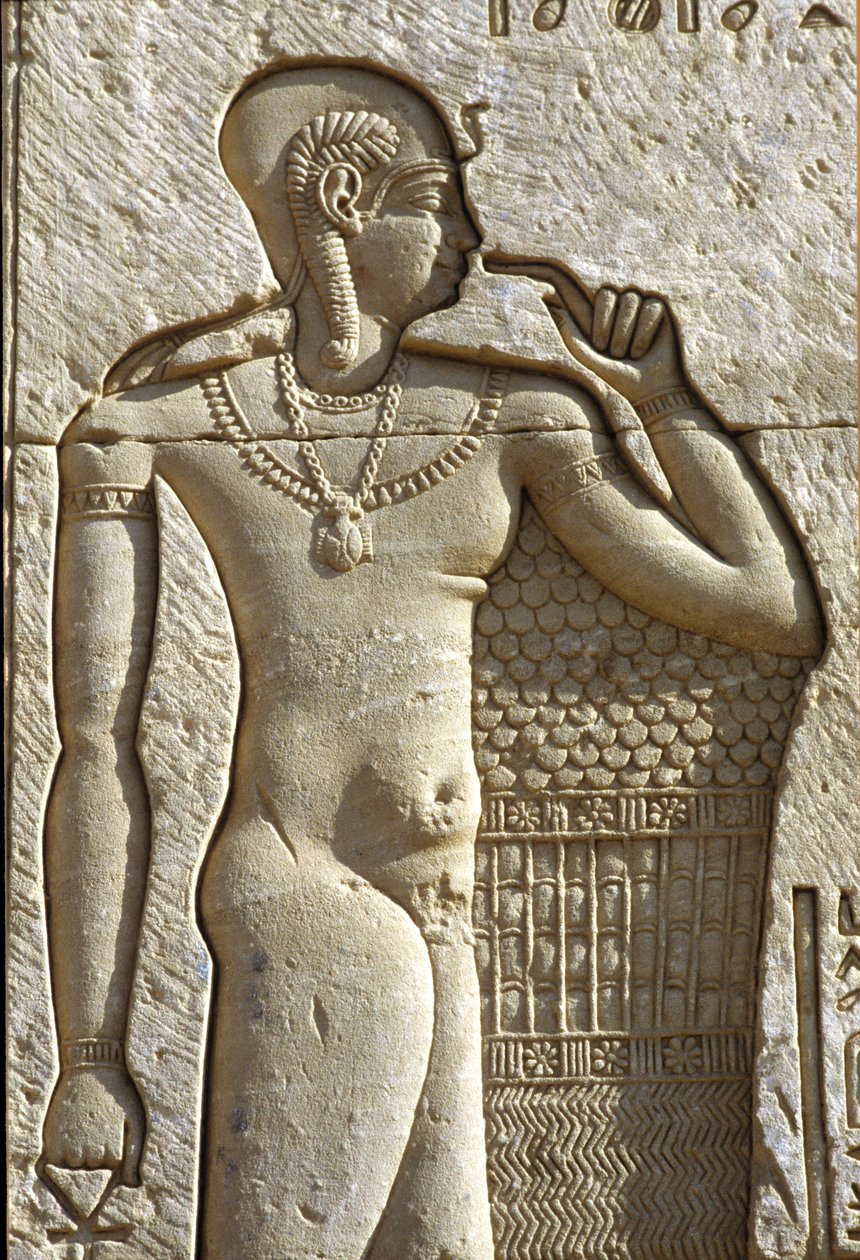 Ancient Egypt, Wall painting/carving, Ihy, son of Amun and Mut, Temple of Hathor, Dendera by School Egyptian
