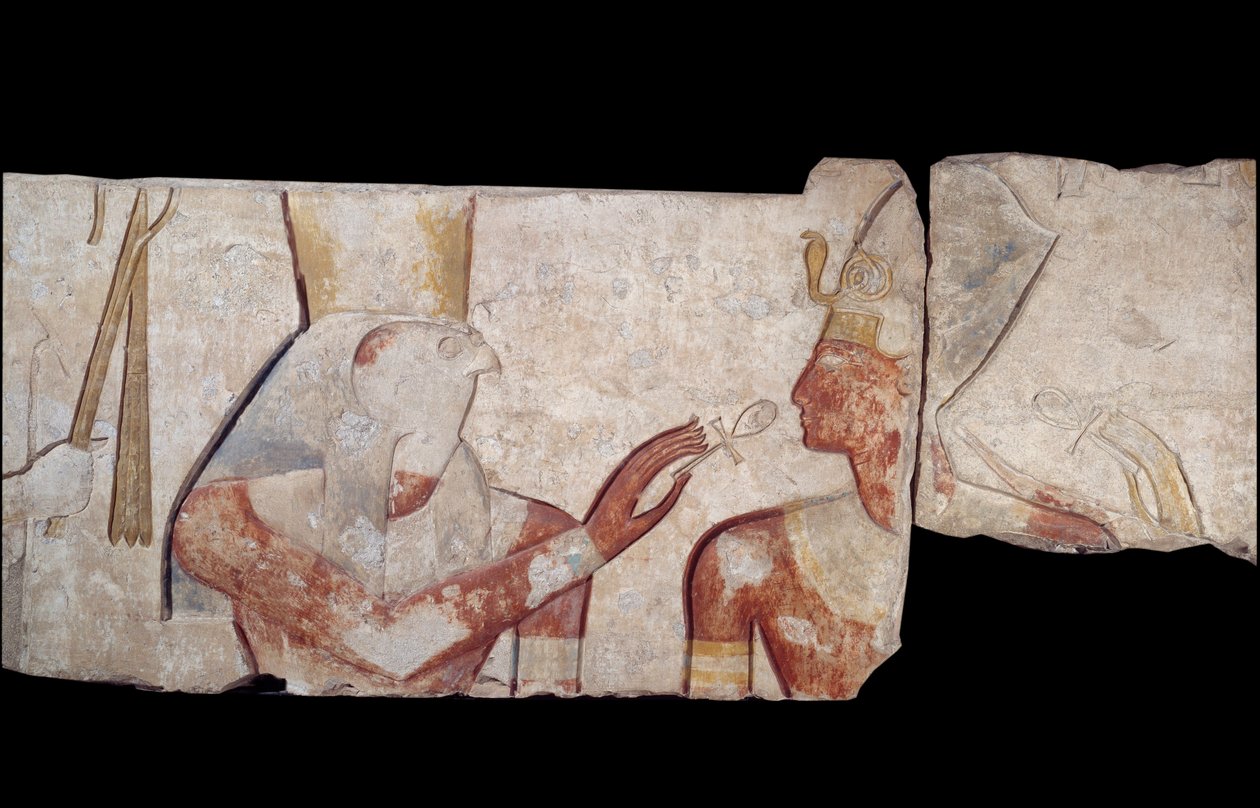 King Ramses II Introduced to the Divinities Horus, Amon and Hathor by School Egyptian