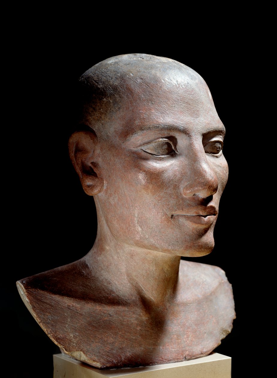 Egyptian antiquite: Salt head. Limestone sculpture, Old Empire (around 2700-2200 BC). Paris, musee du Louvre - Egyptian Antiquity: Head of a young male said “” Salt”” head, painted limestone, Old Kingdom (about 2700-2200 BC), Louvre Museum, Paris by School Egyptian