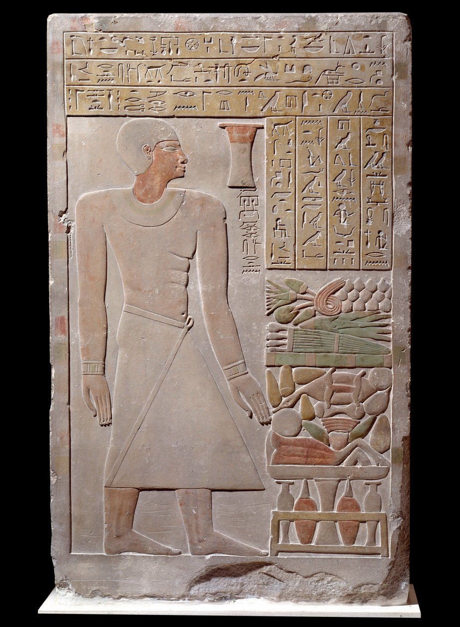Egyptian antiquity: limestone stele of the monument to the memory of the spokesman of the Vizir Senousret forming a chapel. Around 1700 BC. Late 12th dynasty by School Egyptian