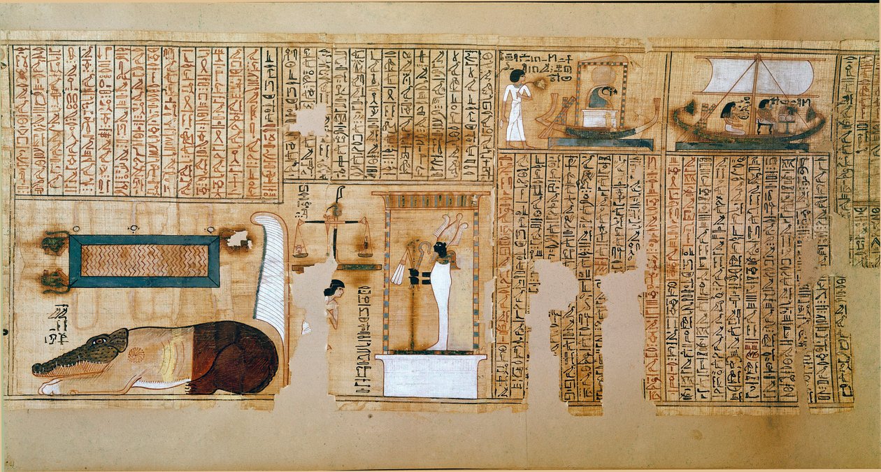 Egyptian antiquities: fragment of the Book of the Dead, papyrus of Nebqed. (detail) representing the weight of souls. 18th dynasty. 1400-1350 BC. Paris, Louvre Museum by School Egyptian