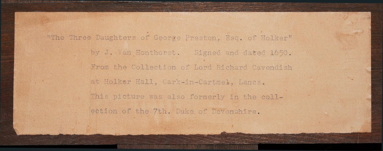 Detail of the inscription, from a Portrait of the Three Children of George Preston of Holker by School English