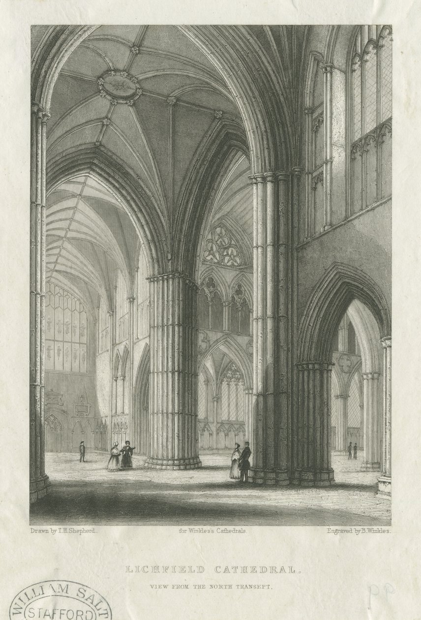 Interior of Lichfield Cathedral - Crossing from the North Transept: engraving, nd [mid 19th cent] by School English