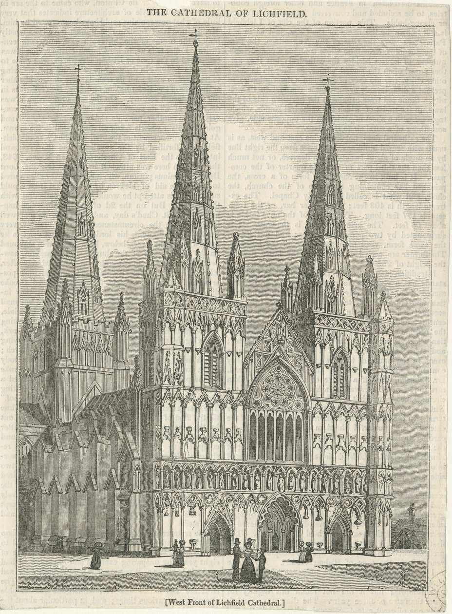 Lichfield Cathedral - West Front: woodcut engraving by School English