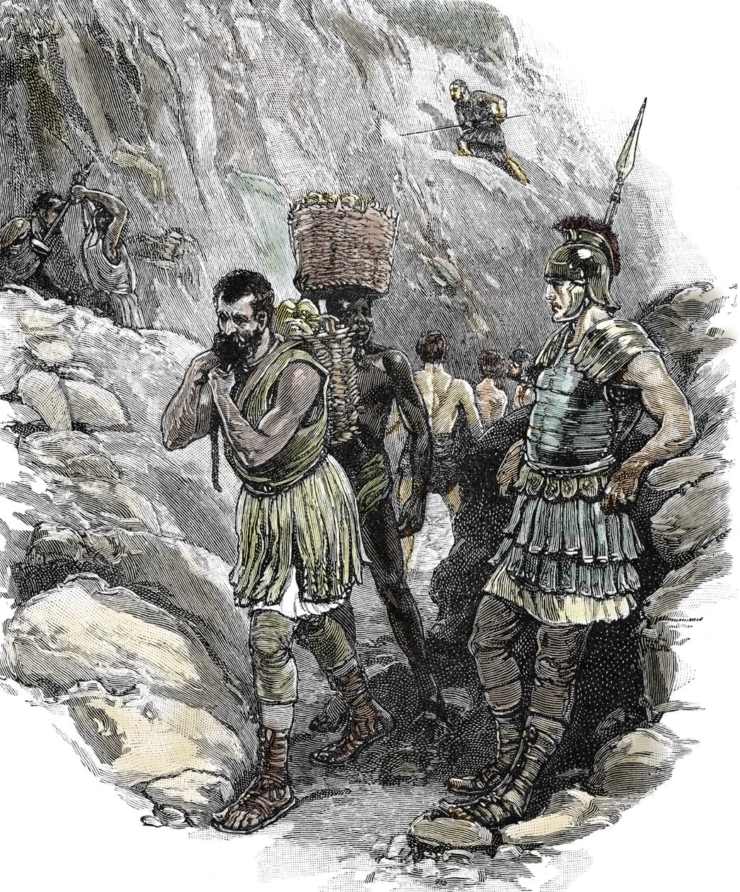 Roman Legionary Supervising Anglo-Saxon Workers in a Tin Mine, England 50 A.D. by School English