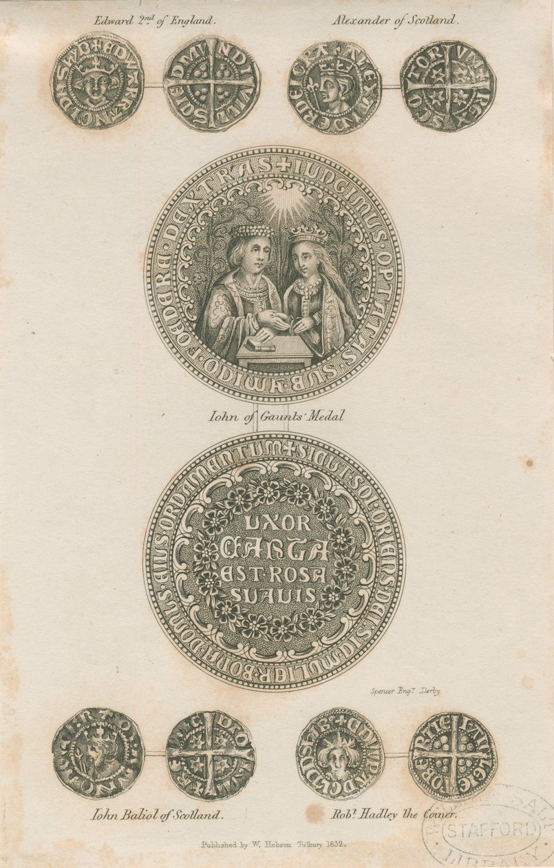 Tutbury - Plate of Medieval Coins: engraving, nd [c 1832] by School English