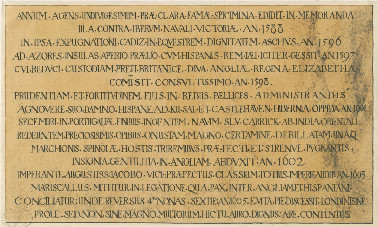Wolverhampton - Latin epitaph of Admiral Richard Leveson in St. Peter