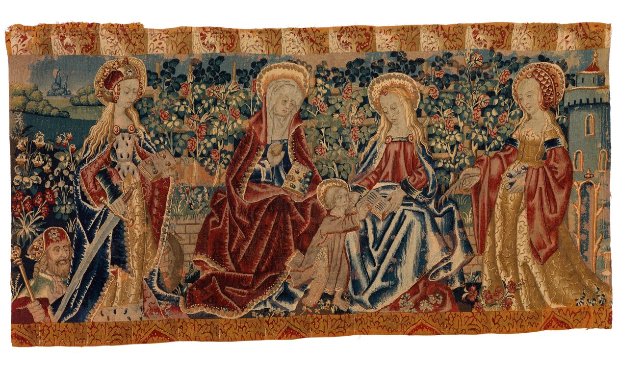 Altar Frontal Tapestry Depicting the Virgin and Child and St Anne Attended by Two Saints by School European