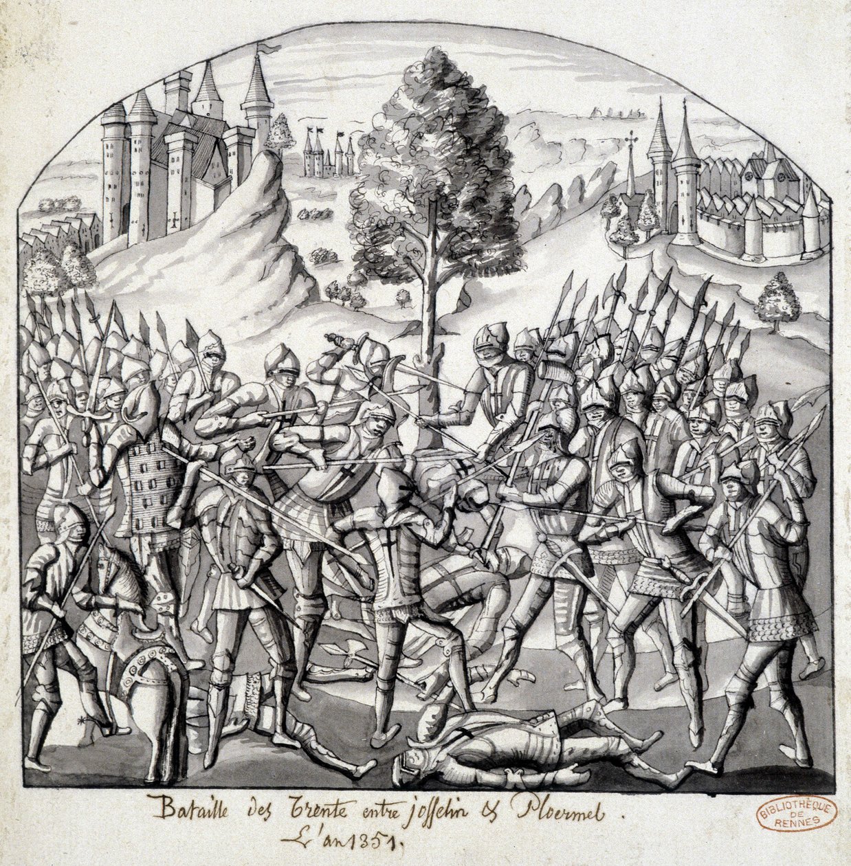 Battle of the Trento between Josselin and Ploermal, in the year 1351 by School French