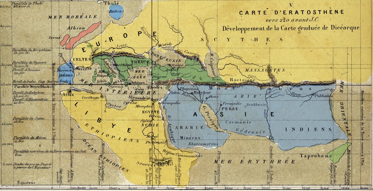 Map of Eratosthenes, Greek astronomer and geographer of the 3rd century BC. 220 BC by School French