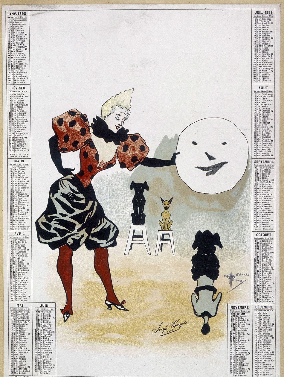 Circus: the learned dogs - calendar, Arts Deco. by School French