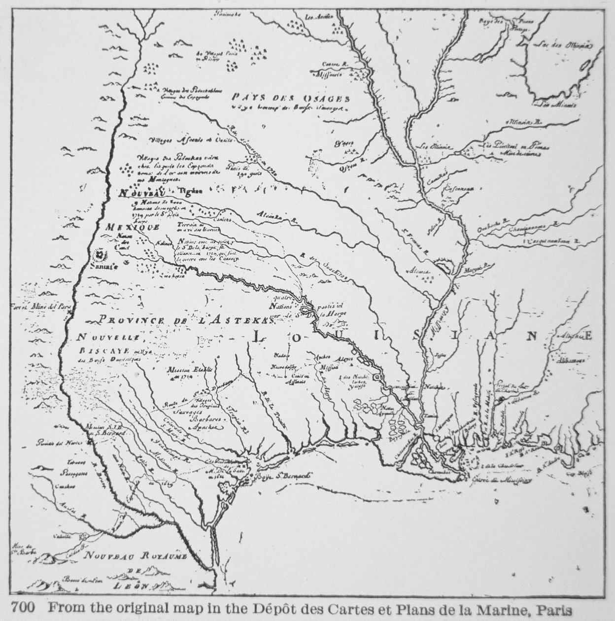 Colonial America: Map of Louisiana, New France by School French