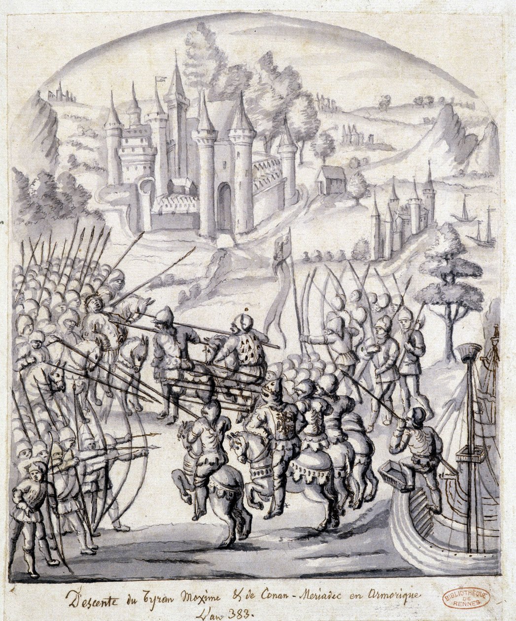 Descent of the Tyrant Maxime of Conan-Meriadec in Armorica in 383 by School French