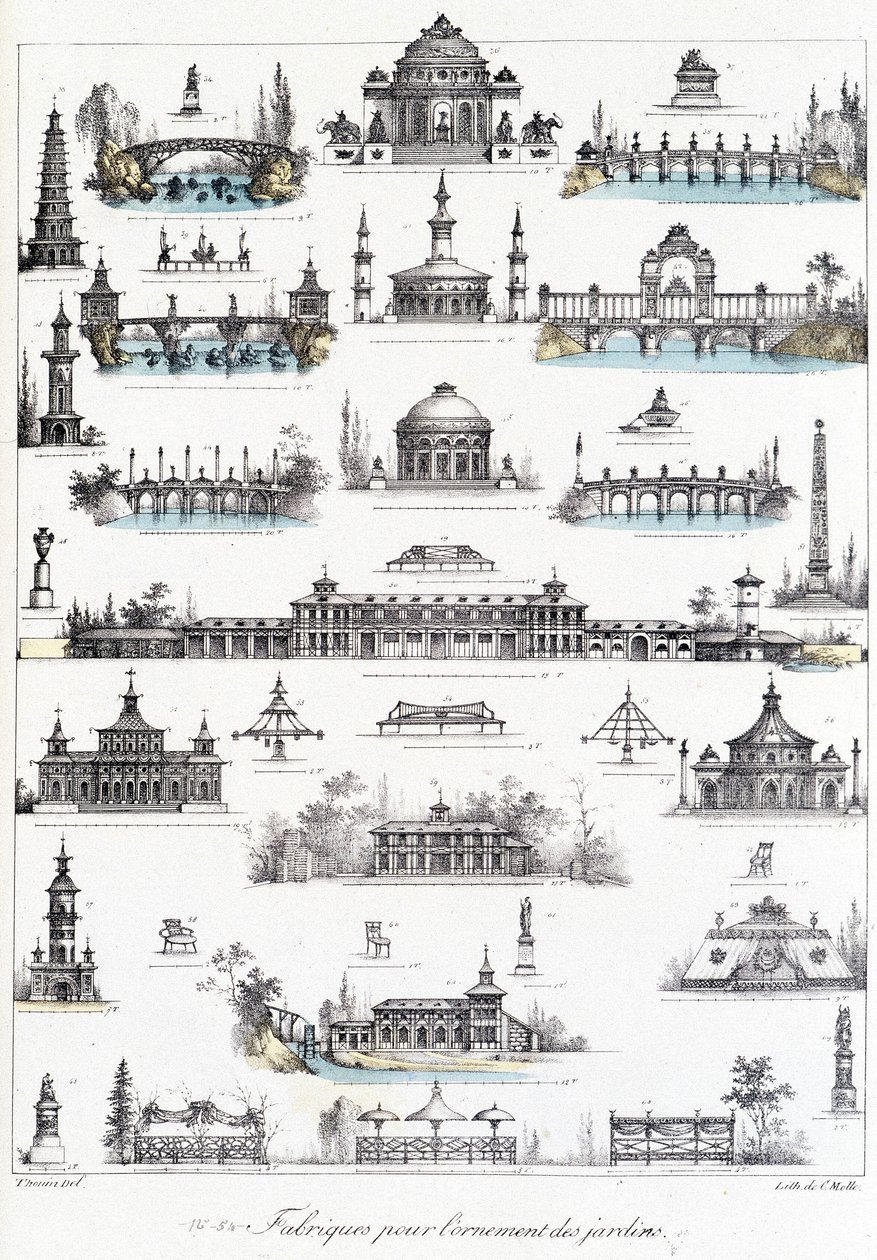 Facade of Different Buildings Dedicated to the Manufacture of Garden Ornaments by School French