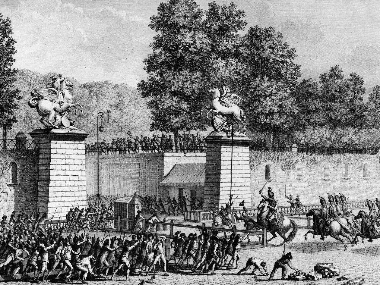French Revolution: Prince Charles Eugene de Lorraine entering the Tuileries with a detachment of Royal German on 12 July 1789 to repress the first revolutionaries by School French
