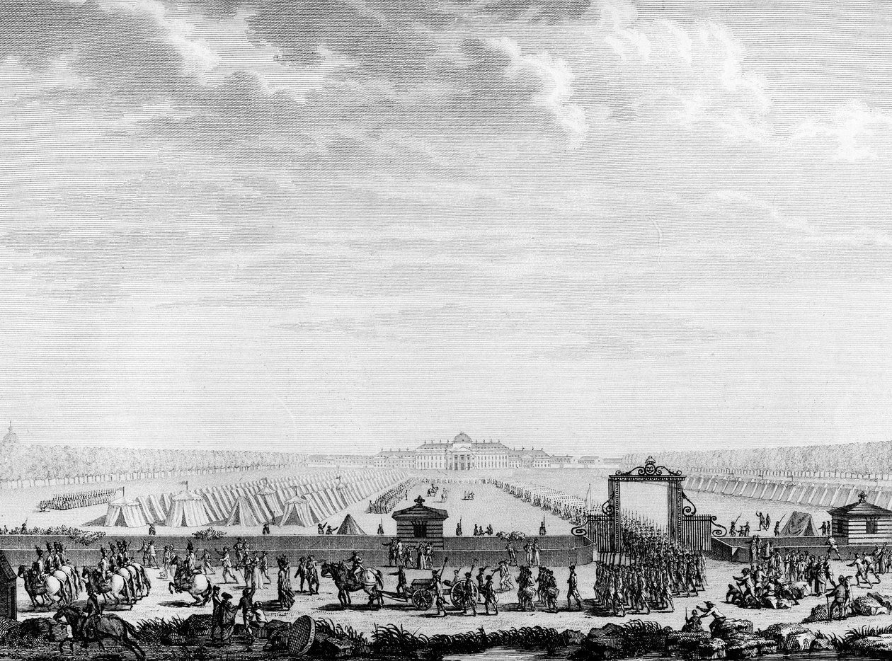 French Revolution: The military troops of the March field leaving for Place Louis XV on 12 July 1789. Paris, Library of the Institute of History of the Revolution by School French