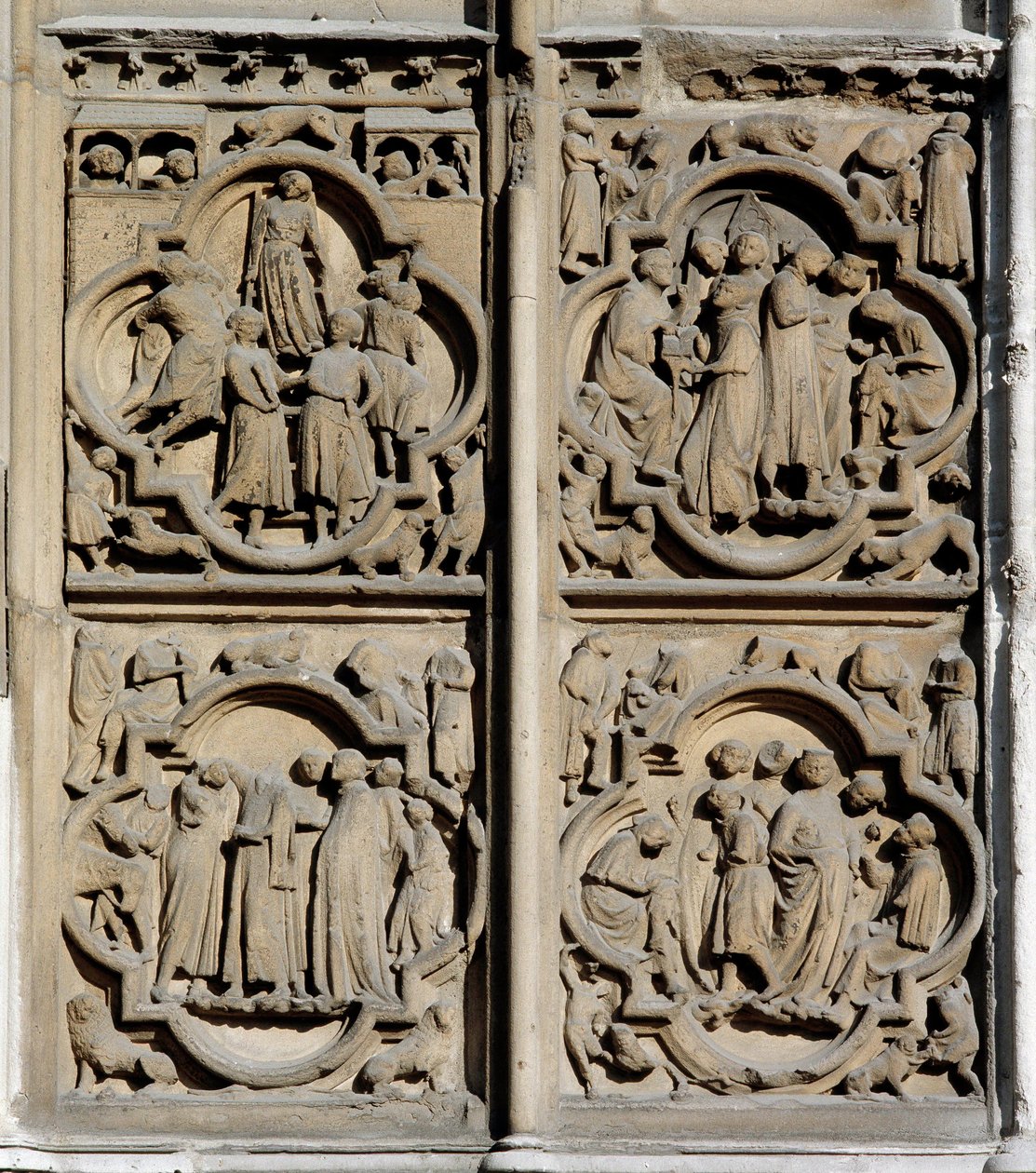 Gothic Art: Scenes of Teaching. Detail of the south portal of the Cathedrale Notre Dame in Paris by School French