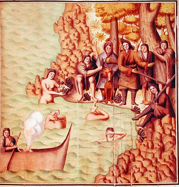 Indians from the Magellan Straits with French Explorers, Illustration from the 