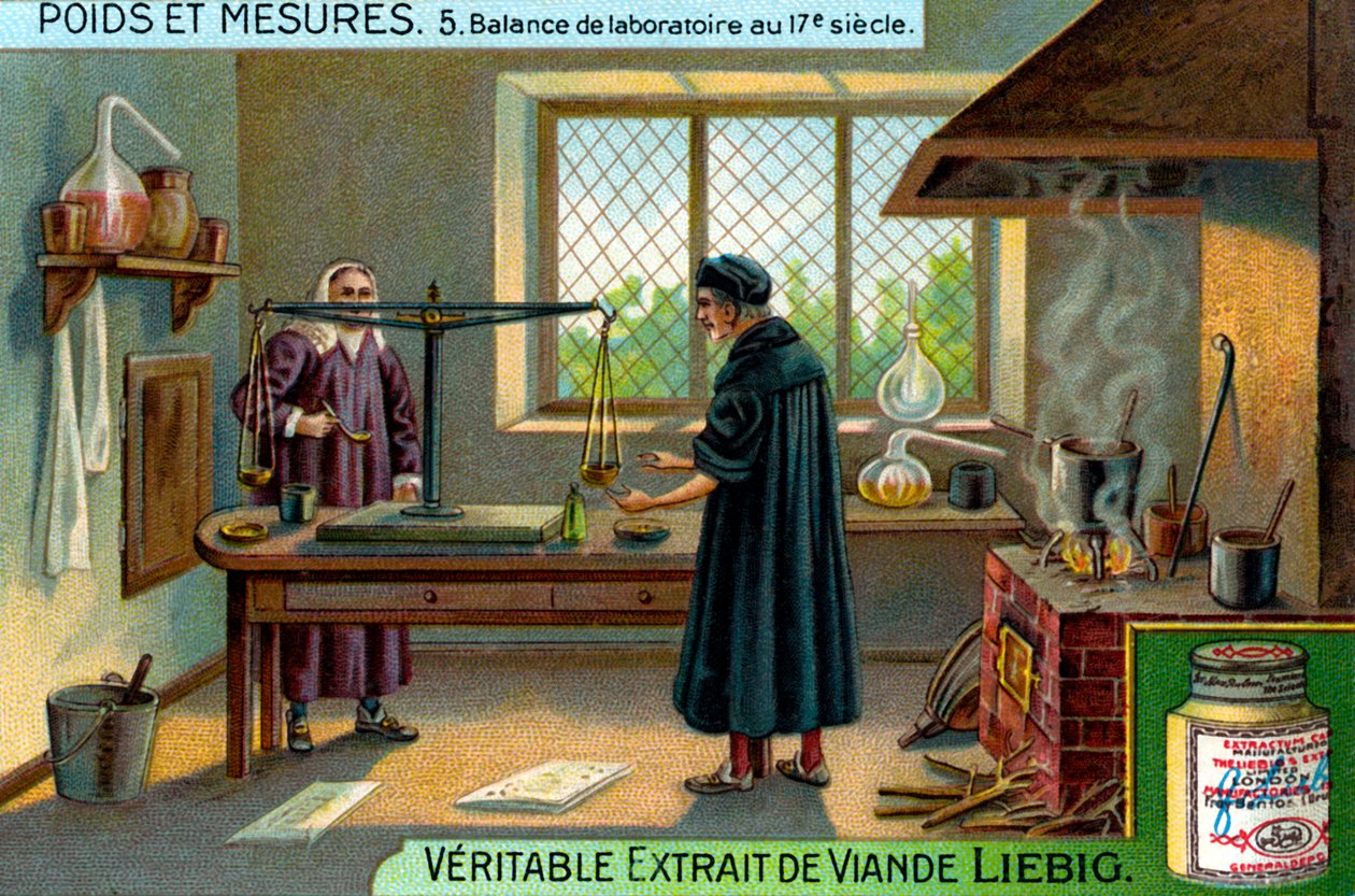 Laboratory Scales in the 17th Century, Liebig Card by School French