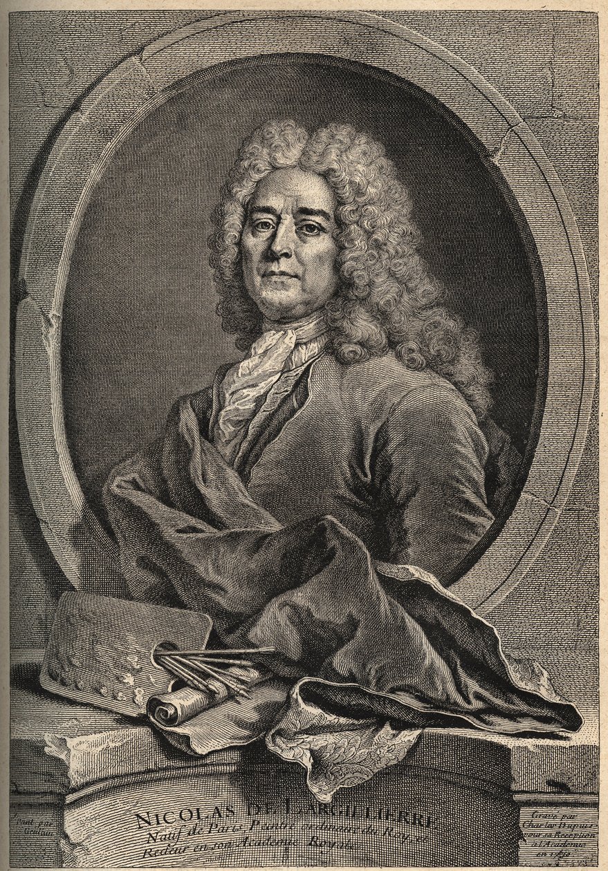 Portrait of Nicolas de Largillierre, French Painter - engraving by Dupuis after the painting by Gueuslain by School French