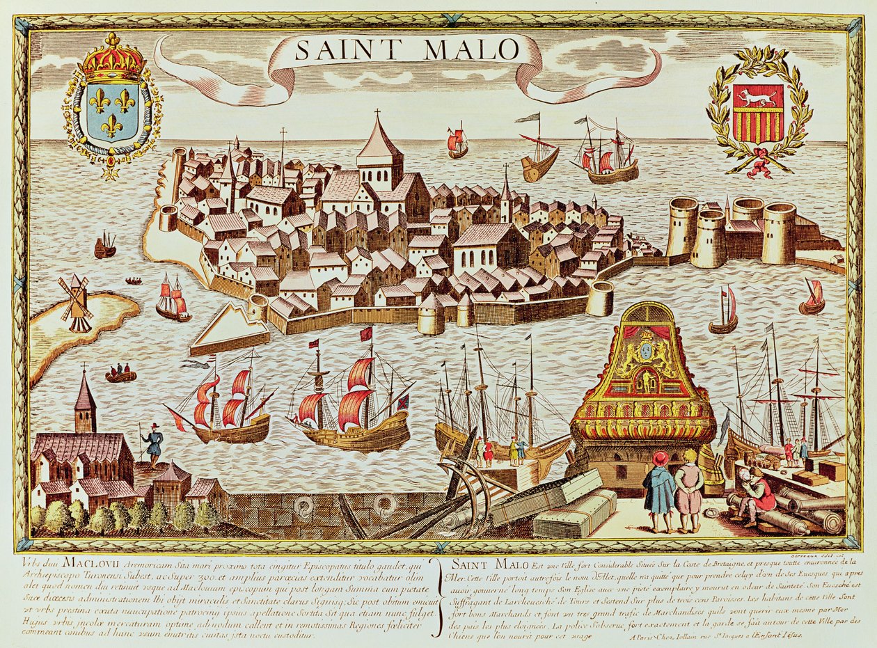 View of the port and fortified city of Saint Malo, Brittany by School French