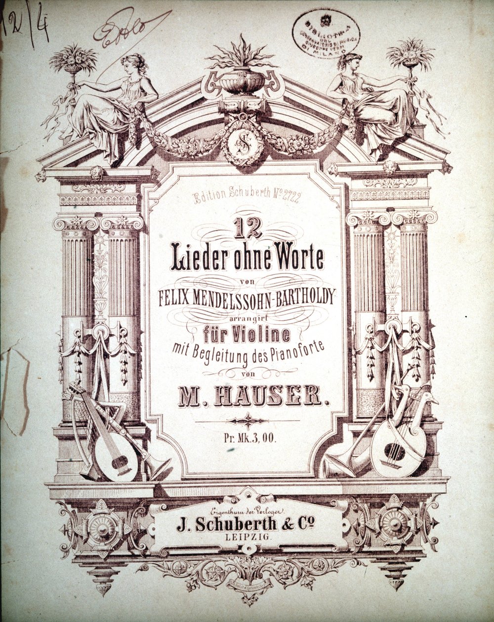 12 Songs Without Words Accompanied on Piano, by Felix Mendelssohn by School German