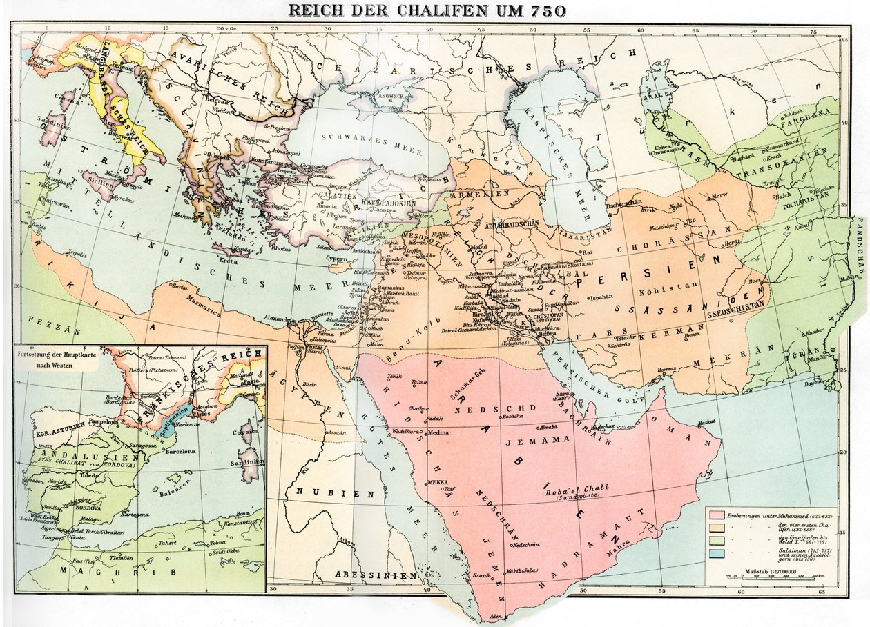 Map of the Caliphate Empire in 750, from 