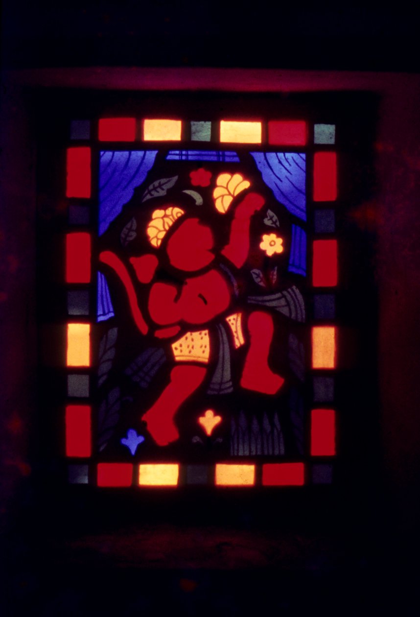 Lord Bajrangbali on Stained Glass India by School Indian