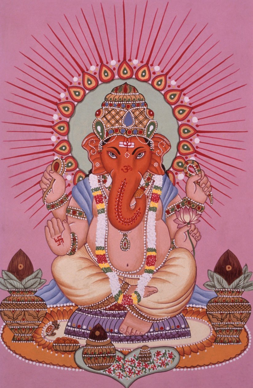 Lord Ganesh Ganpati Miniature Painting on Paper by School Indian