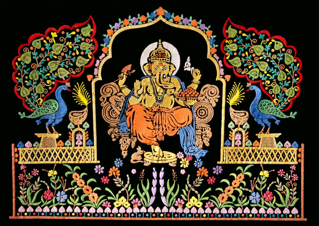 Lord Ganesha Ganpati Embroidery Work on Velvet by School Indian