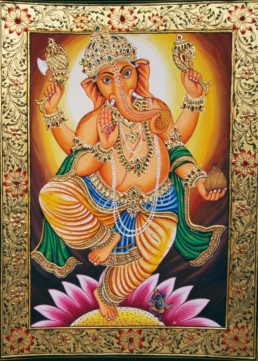 Lord Ganesha Ganpati Miniature Painting on Paper by School Indian