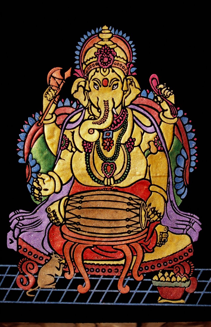 Lord Ganesha Ganpati Playing Musical Instrument Embroidery Work by School Indian