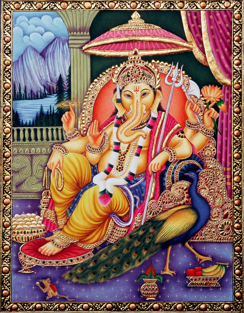 Lord Ganesha Ganpati in Miniature Painting on Paper by School Indian