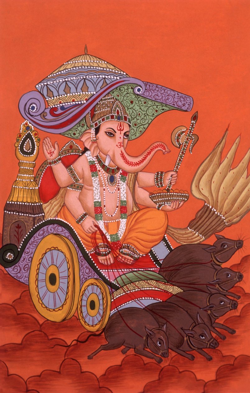 Miniature Painting Elephant Headed God Ganesh Ganpati, India by School Indian