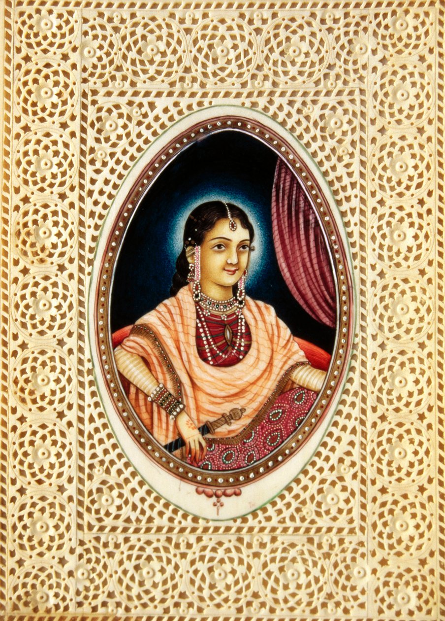 Miniature Painting of Mumtaz Mahal on Ivory by School Indian