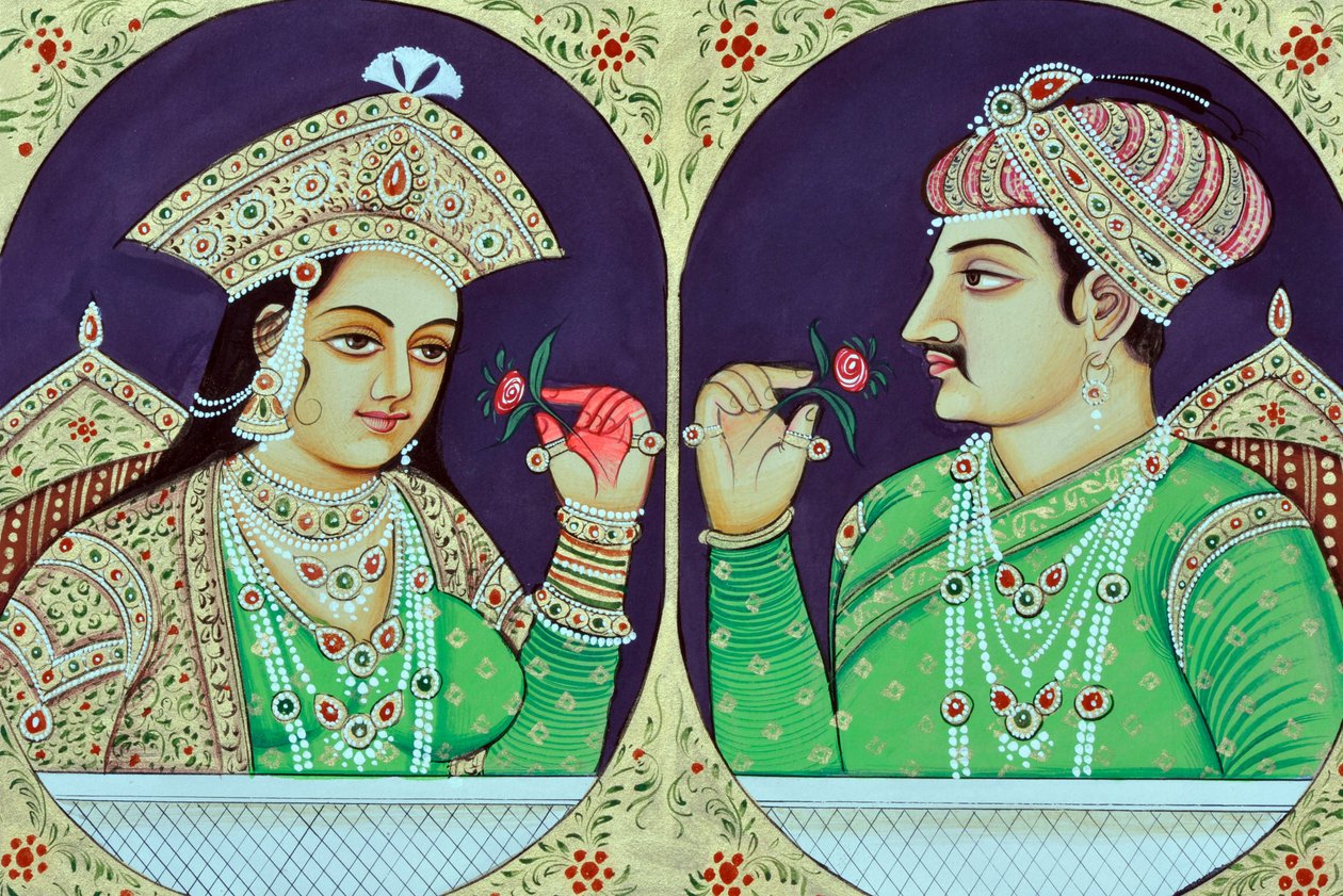 Miniature Painting of Queen Noorjahan with Jahangir by School Indian