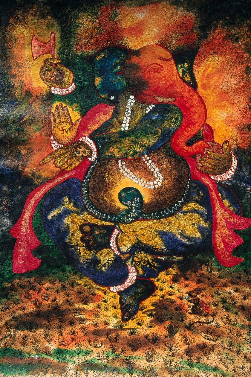 Miniature Painting of Ganesh Ganpati on Paper by School Indian