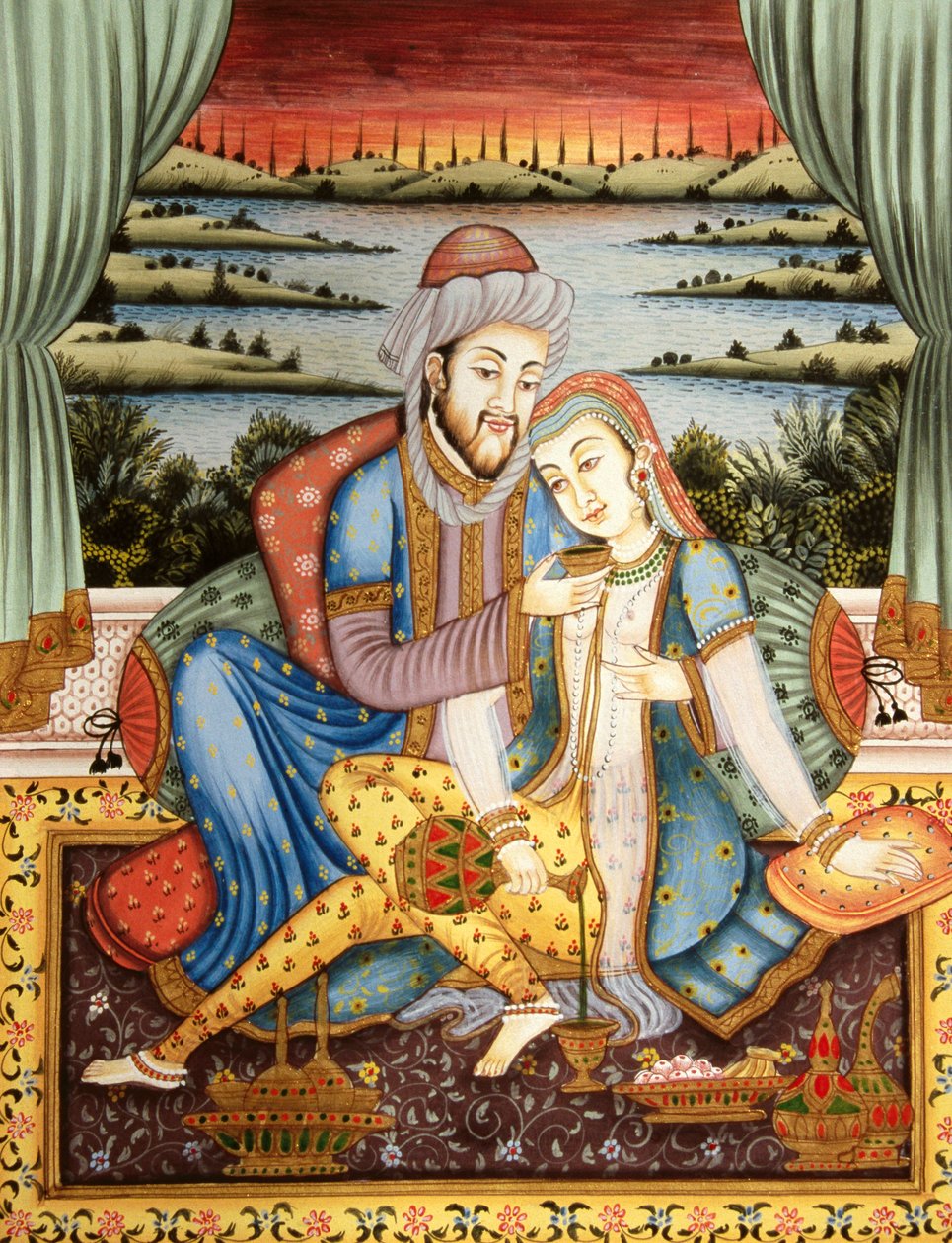 Mughal Emperor with his Wife in Love Scene, India by School Indian